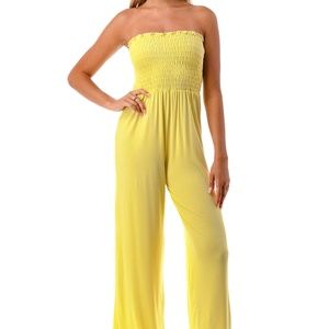 NEW Strapless Wide Leg Cropped Yellow Jumpsuit